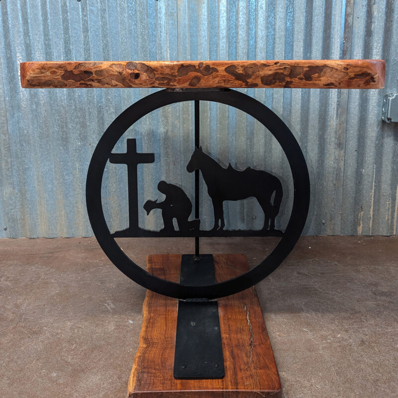 Live Edge Mesquite Praying Cowboy & Horse Table<br><br><b>$999 - Add To Cart For Shipping Quote</b> - Image 2