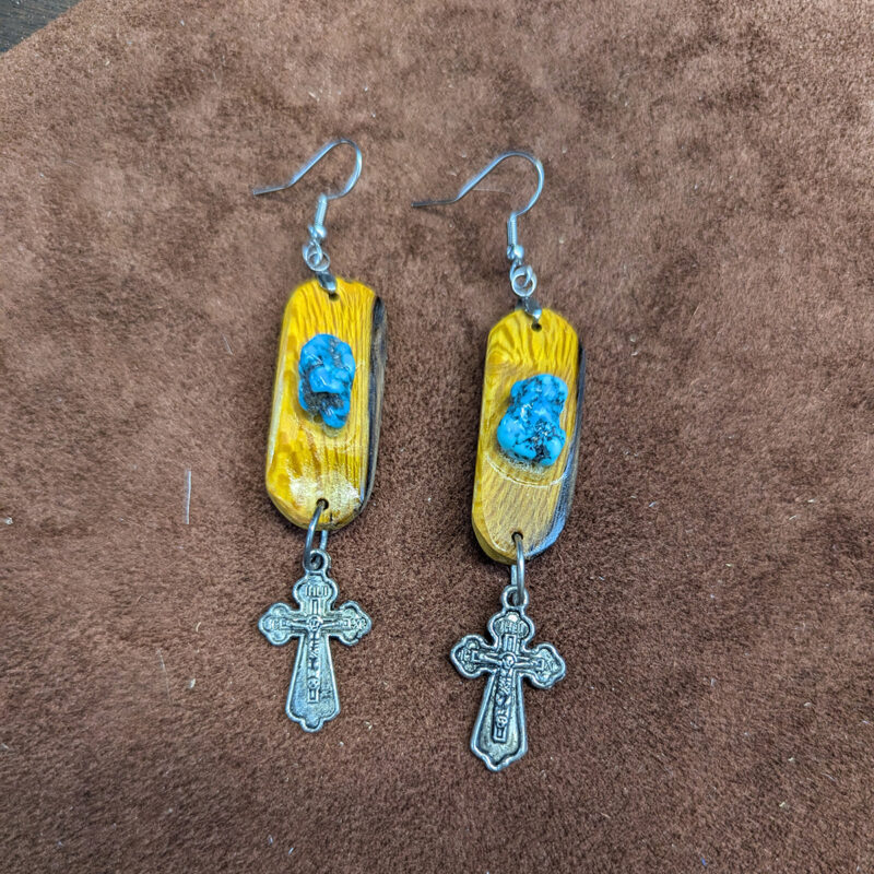Agarita Turquoise Silver Cross Earrings