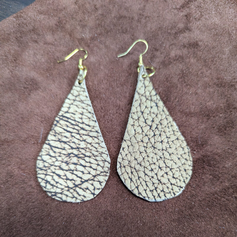 Bison Leather Teardrop Earrings