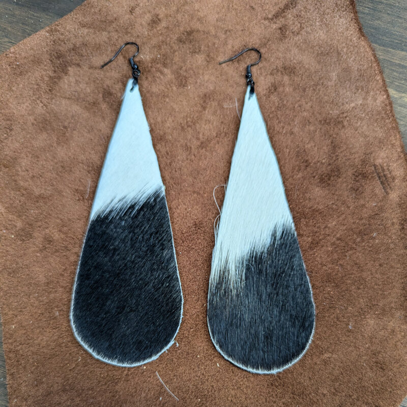 Black & White Hair On Hide Teardrop Earrings
