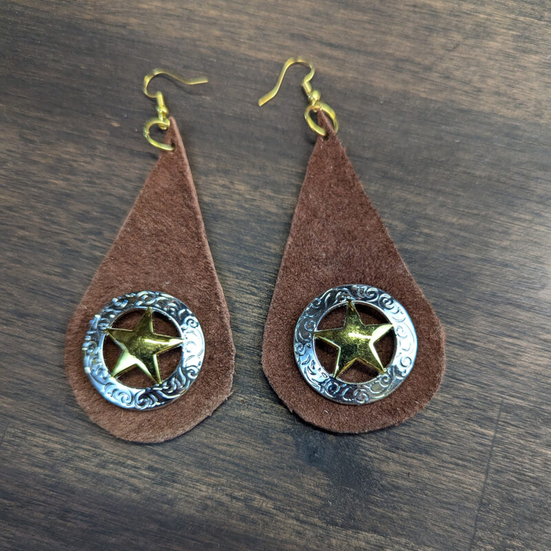 Suede Teardrop With Texas Star Concho Earrings