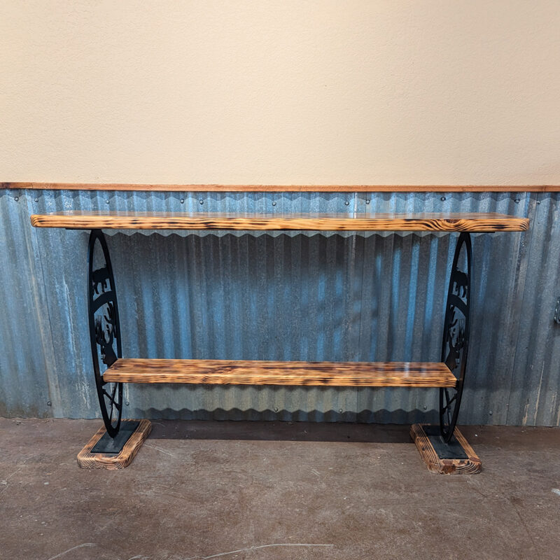 Burnt Pine With Hunting Base Console Table<br><br><b>$999 - Add To Cart For Shipping Quote - Image 3