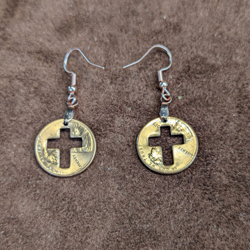 Copper Penny Cutout Cross Earrings