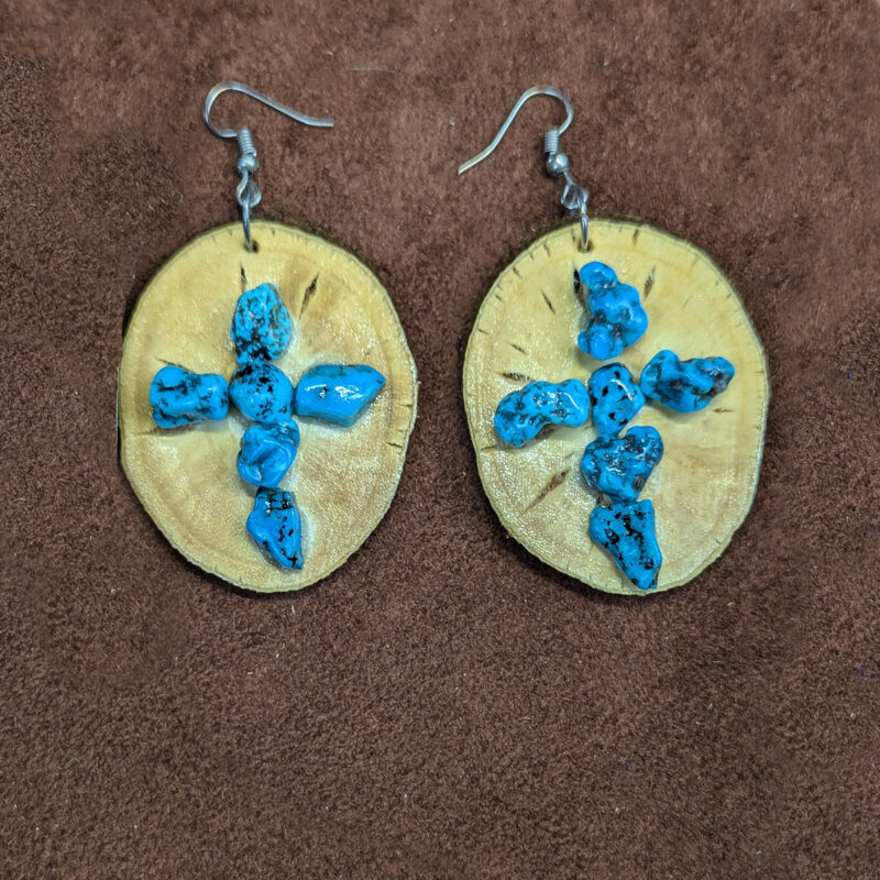 Huisache Wood With Turquoise Nugget Cross Earrings