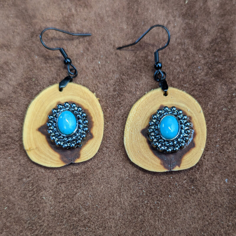 Juniper Wood Antique Silver Tone & Faux Turquoise Earrings
