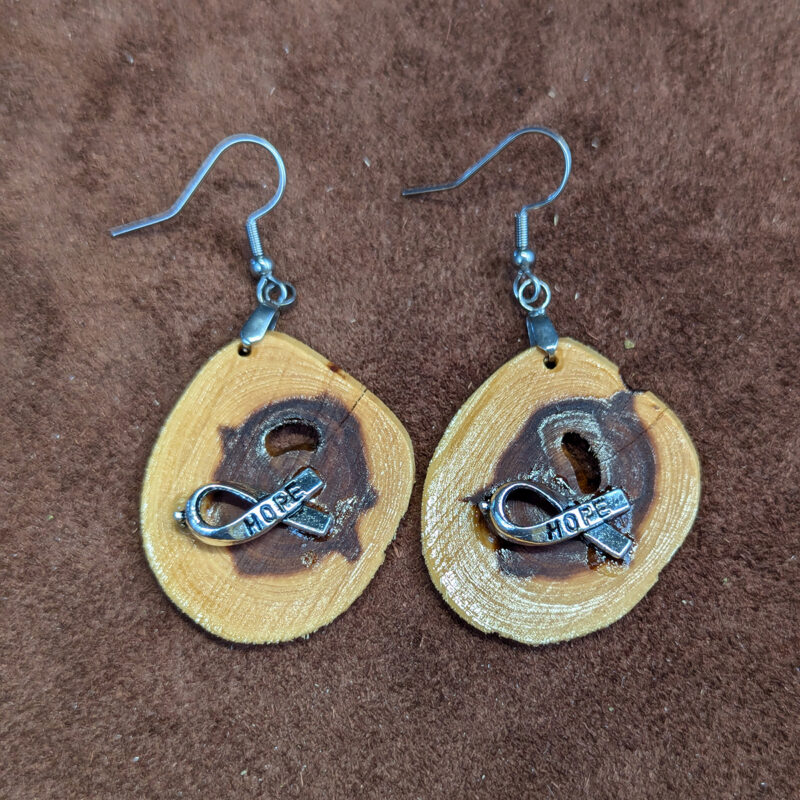 Juniper Wood With Silver Tone Breast Cancer Awareness Hope Ribbon Earrings
