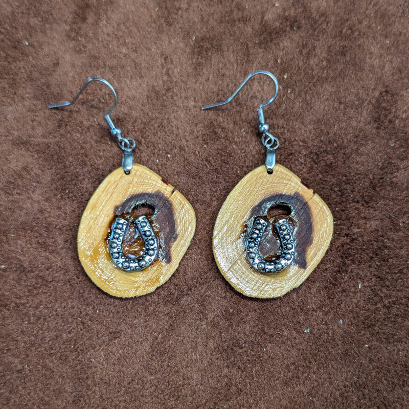 Juniper Wood With Silver Tone Horseshoe Earrings