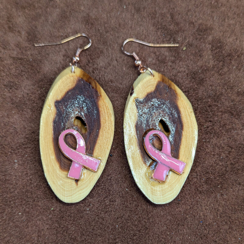 Juniper Wood Pink Breast Cancer Awareness Ribbon Earrings
