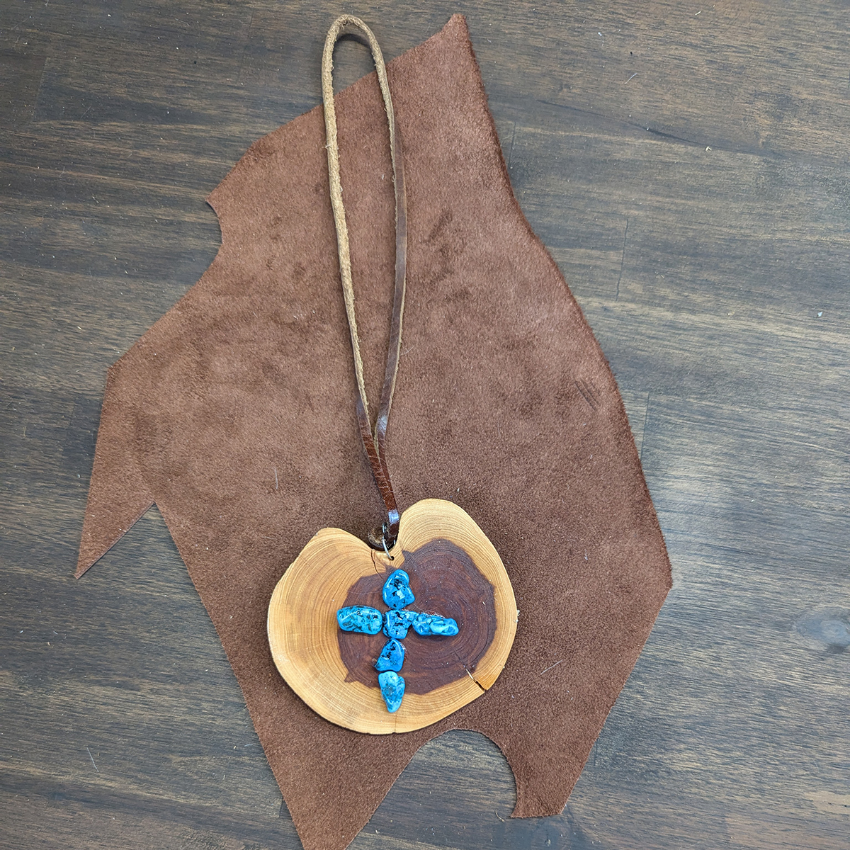 Juniper Wood & Turquoise Nugget Cross Necklace