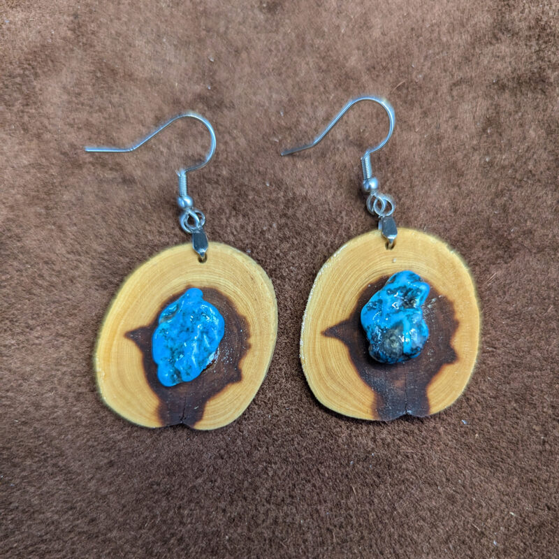 Juniper Wood & Turquoise Nugget Earrings