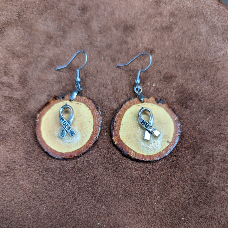 Mesquite Wood Hope Breast Cancer Awareness Ribbon Charm Earrings