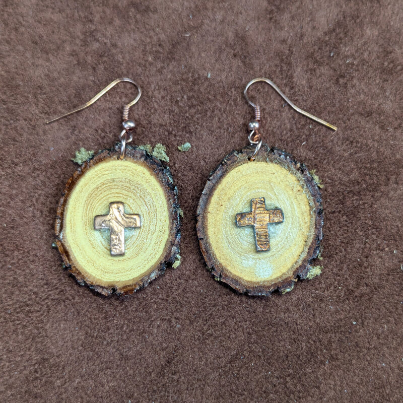 Mesquite Wood & Copper Cross Earrings
