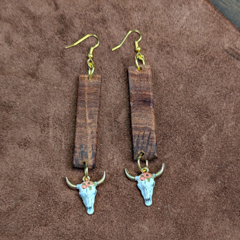 Mesquite & Enamel Cow Skull Dangle Earrings - Image 3