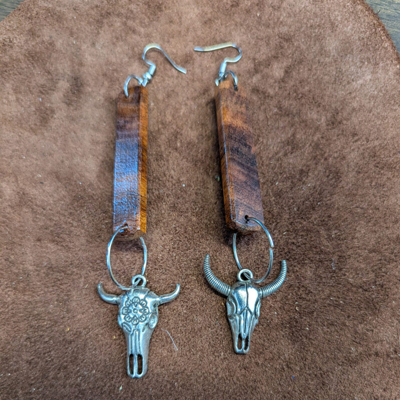 Mesquite Silver Tone Cow Skull Dangle Earrings