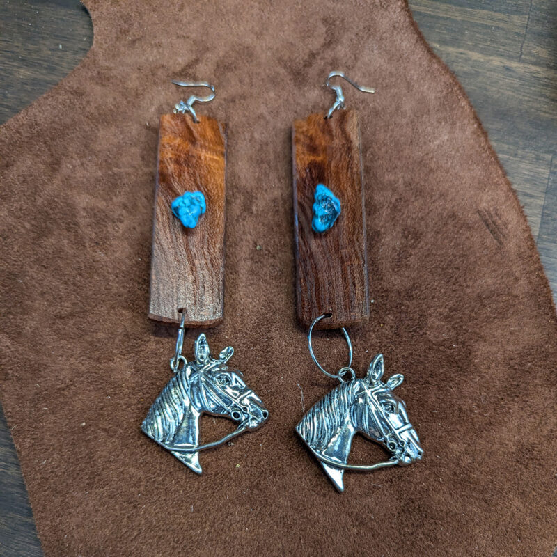 Mesquite Turquoise Nugget & Horse Dangle Earrings