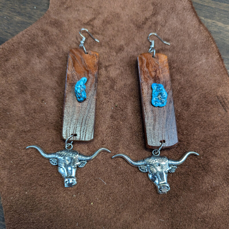 Mesquite Turquoise Nugget & Texas Longhorn Dangle Earrings