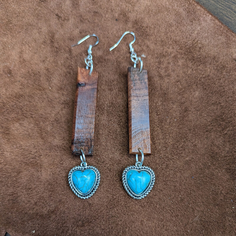 Mesquite Silver Tone & Faux Turquoise Heart Dangle Earrings