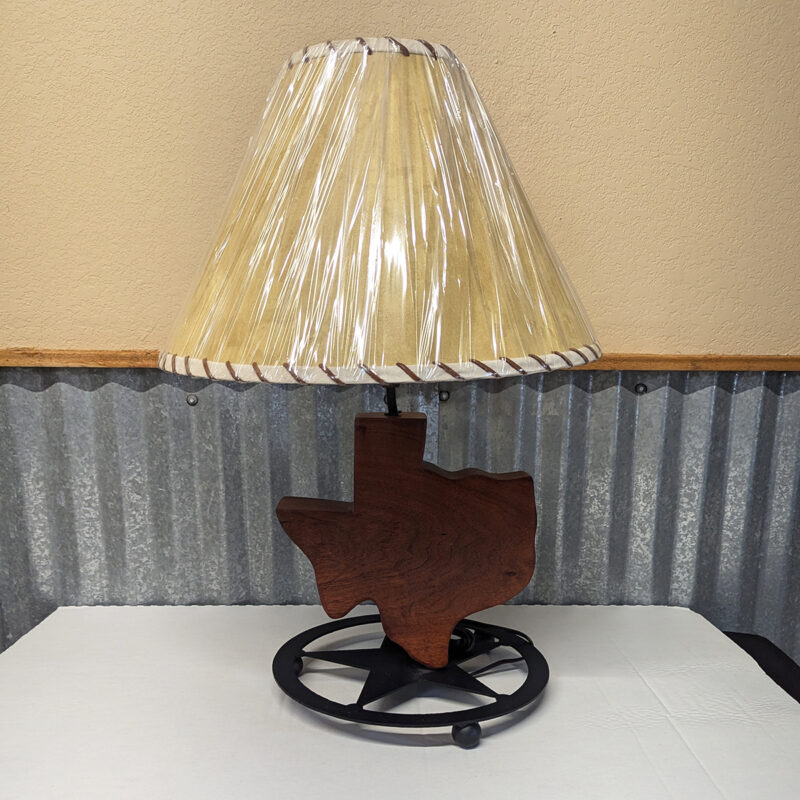 Mesquite Wood Texas Lamp With Texas Star Metal Base