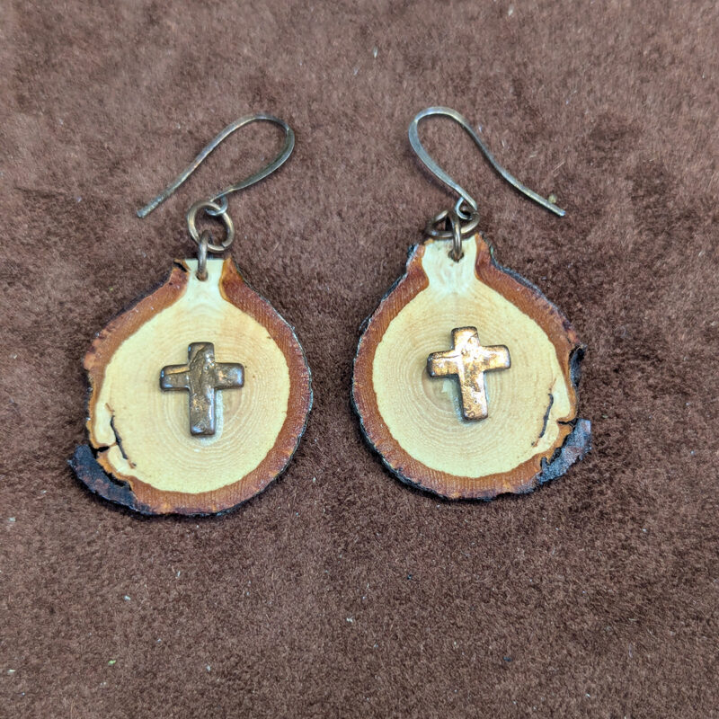 Pecan Copper Cross Earrings