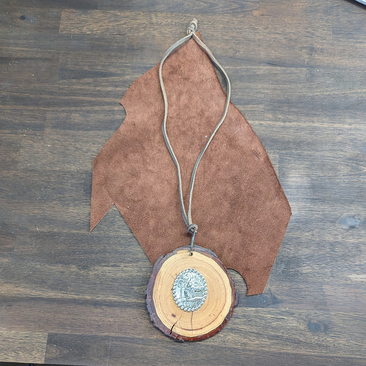 Pecan Praying Cowboy Concho Necklace