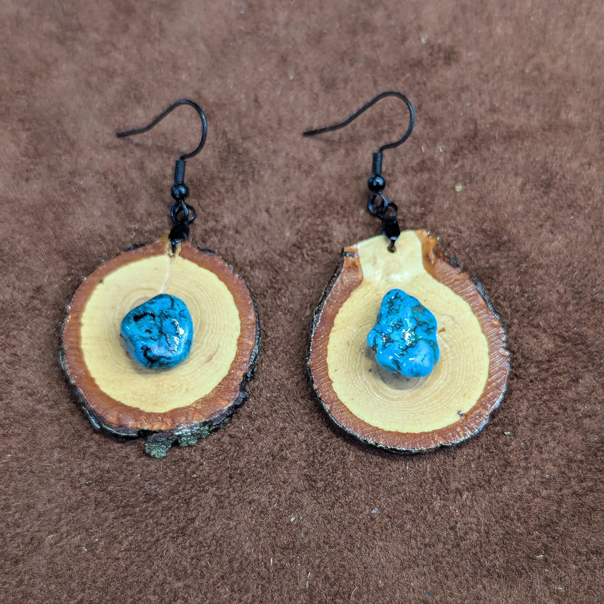 Pecan With Turquoise Nugget Earrings