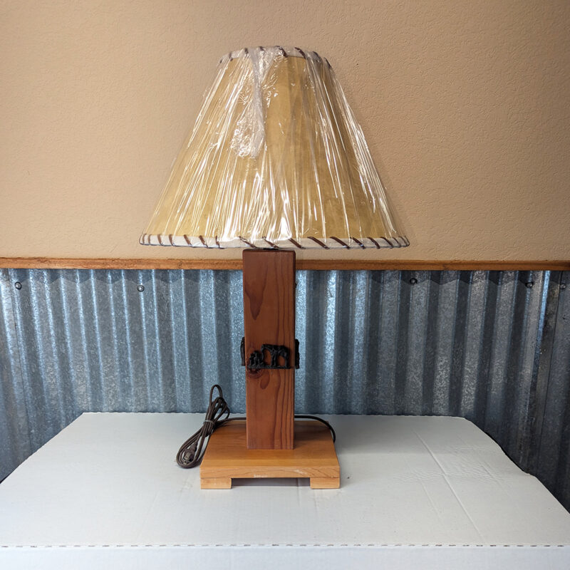 Natural Pine Lamp With Praying Cowboy & Horse