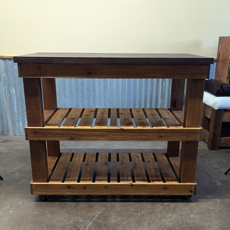 Rough Western Cedar & Acacia Wood Butcher Block Rolling Table <br><br><b>$749 – Add To Cart For Shipping Quote</b> - Image 3