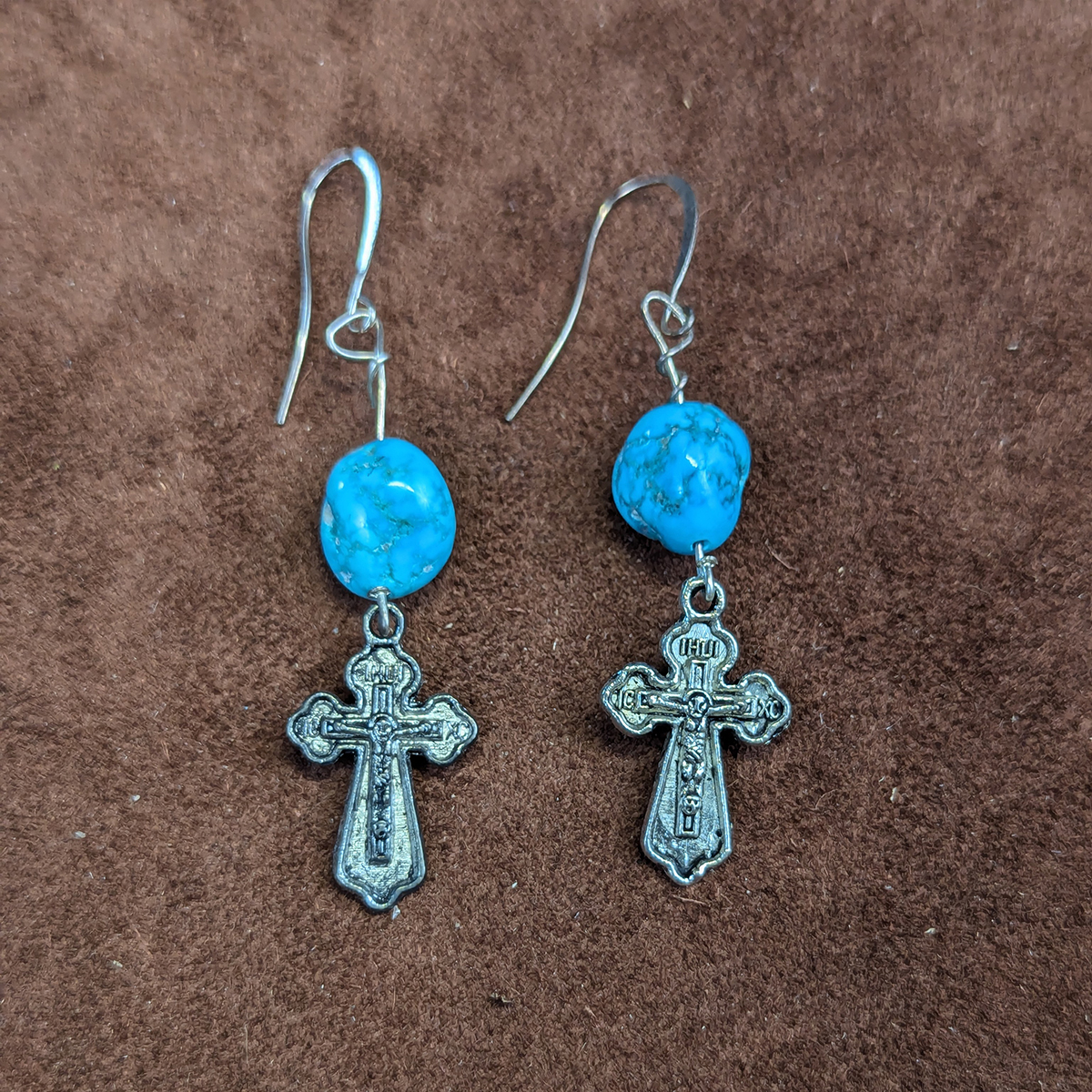 Turquoise Cross Dangle Earrings