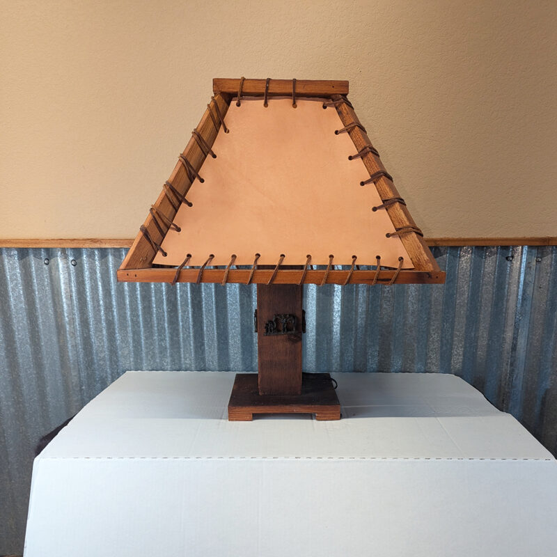 Western Cedar Lamp With Praying Cowboy & Horse