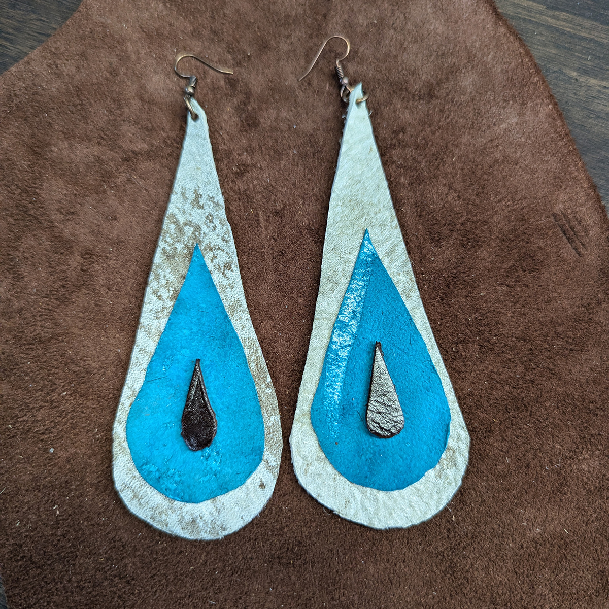 Stacked Leather Teardrop Earrings