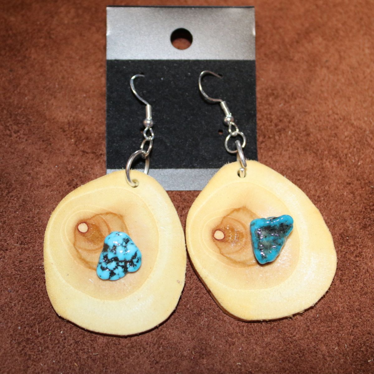Chinaberry Wood with Turquoise Nugget Earrings