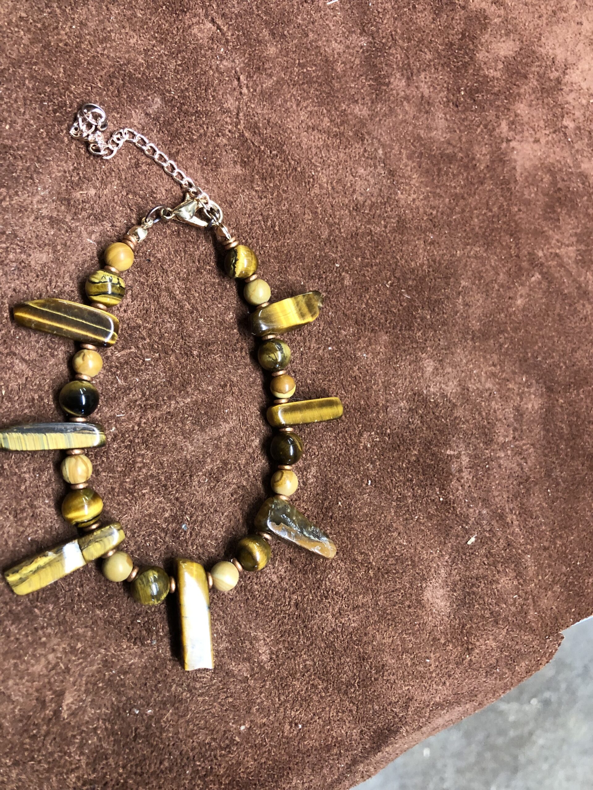 Tigers Eye Beads with Copper Accents on Rose Gold chain