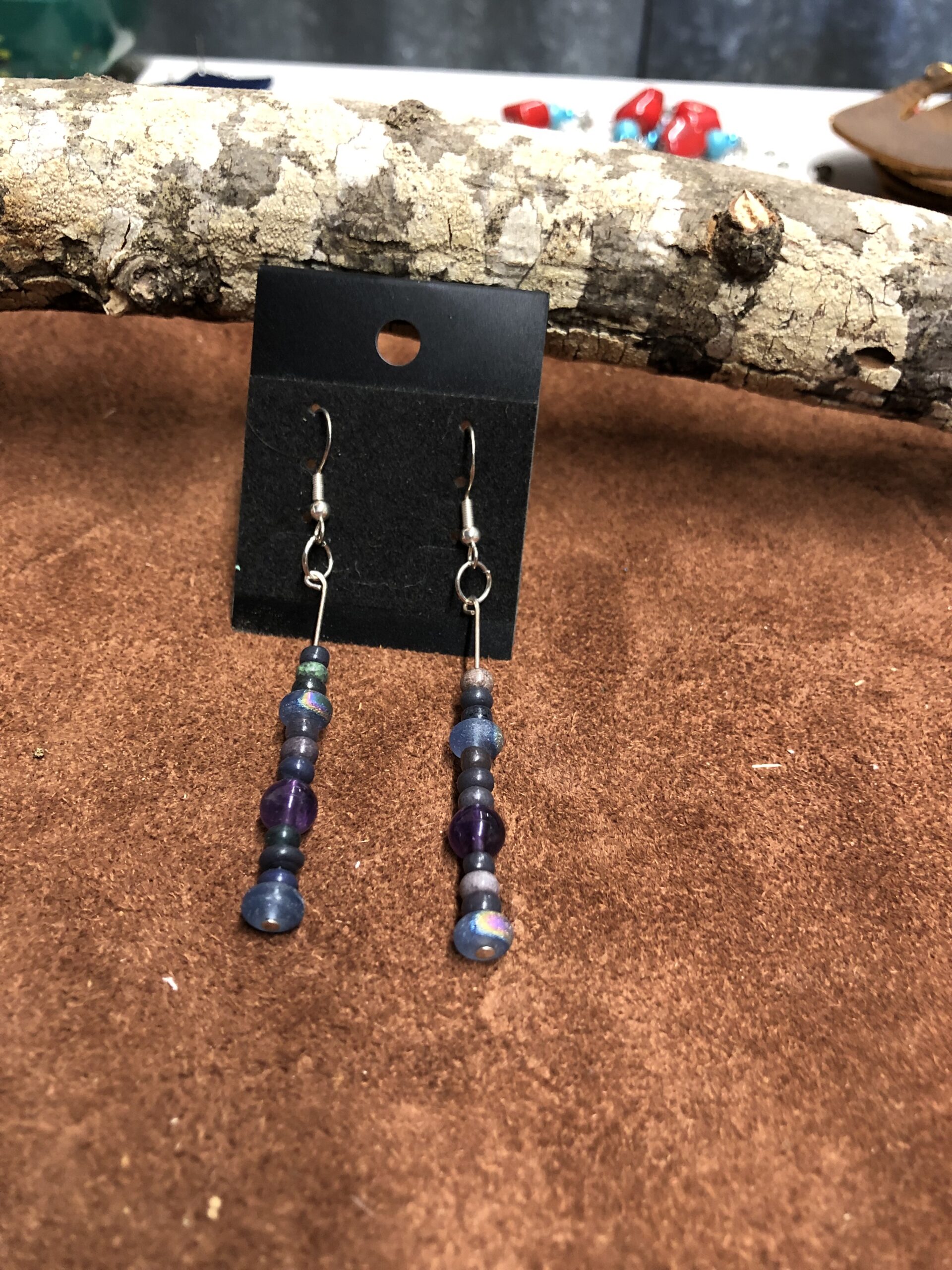 Purple, Blue, and Dark Colored Bead Earrings
