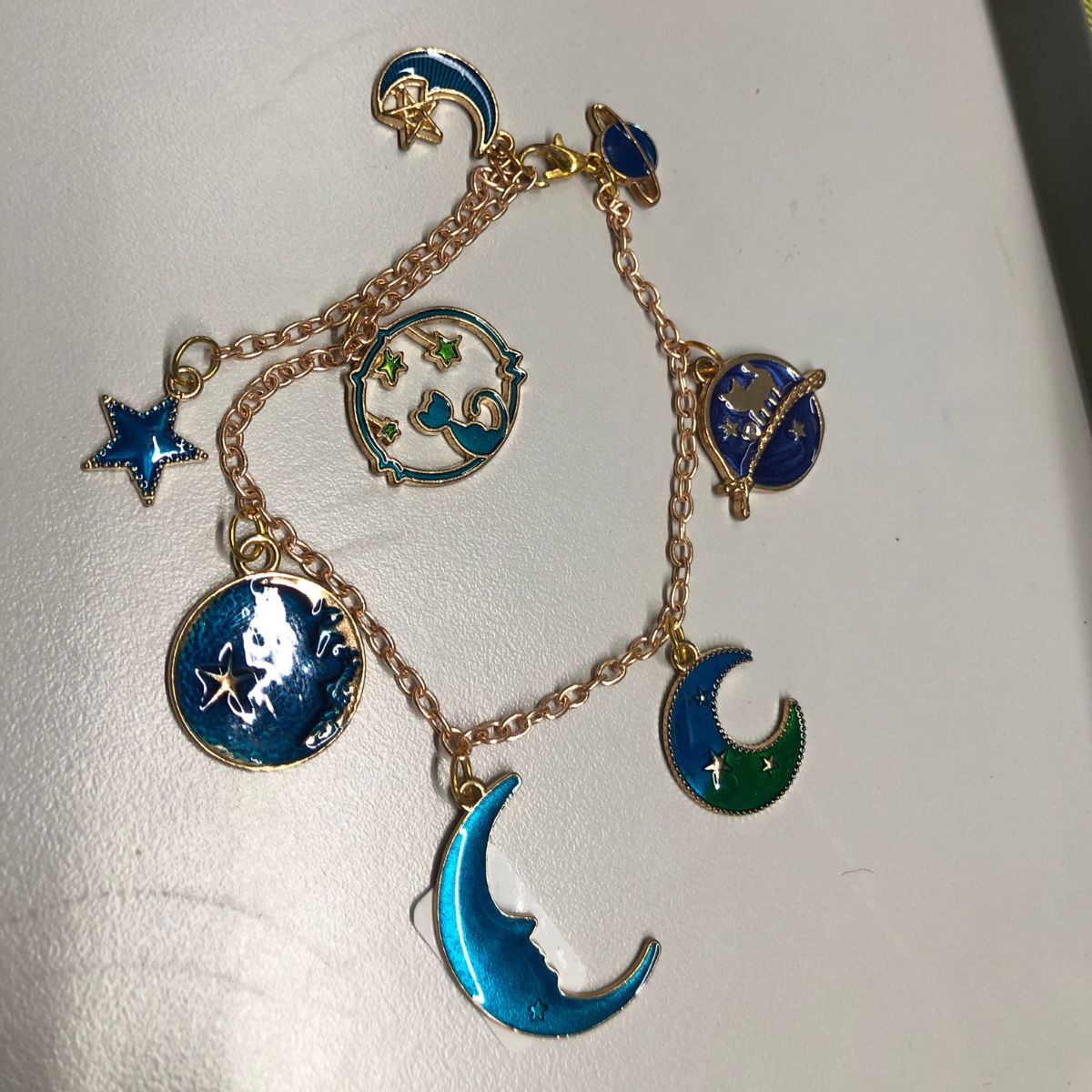 Assorted Enameled Moon Charms Bracelet