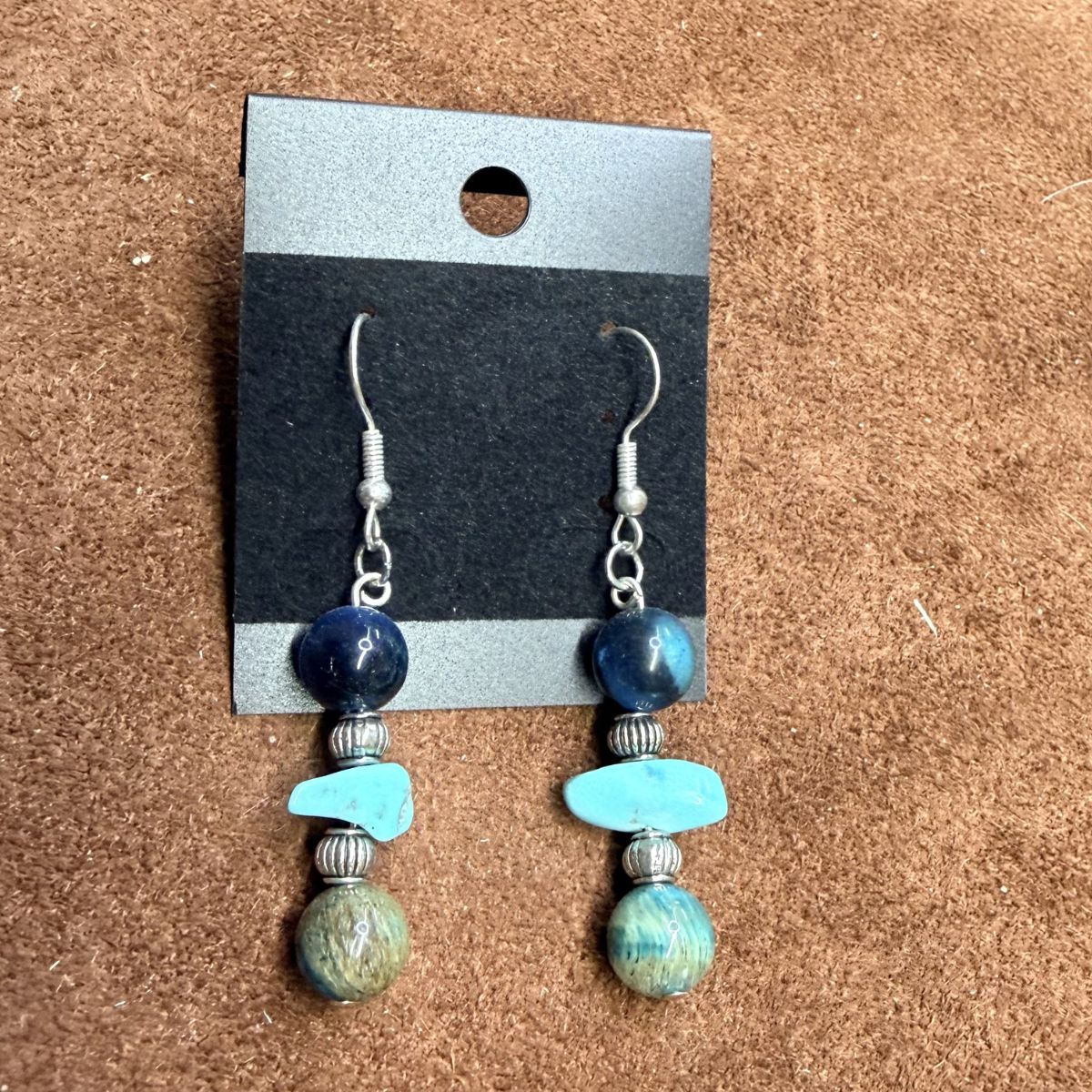 Blue Sea Coral Beads with Silver Filigree spacers and Real Turquoise Nugget Earrings