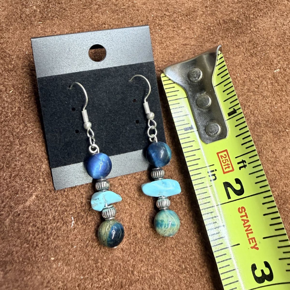 Blue Sea Coral Beads with Silver Filigree spacers and Real Turquoise Nugget Earrings - Image 2