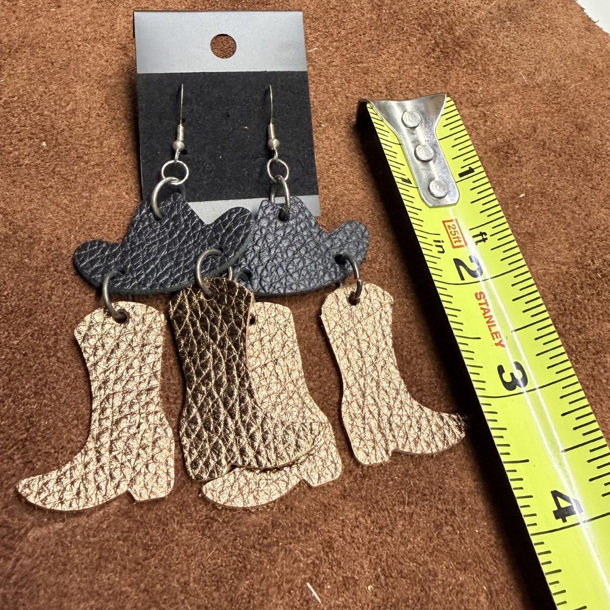 Real Pebbled Leather Black Cowboy Hat with Brown Cowboy Boots - Image 2