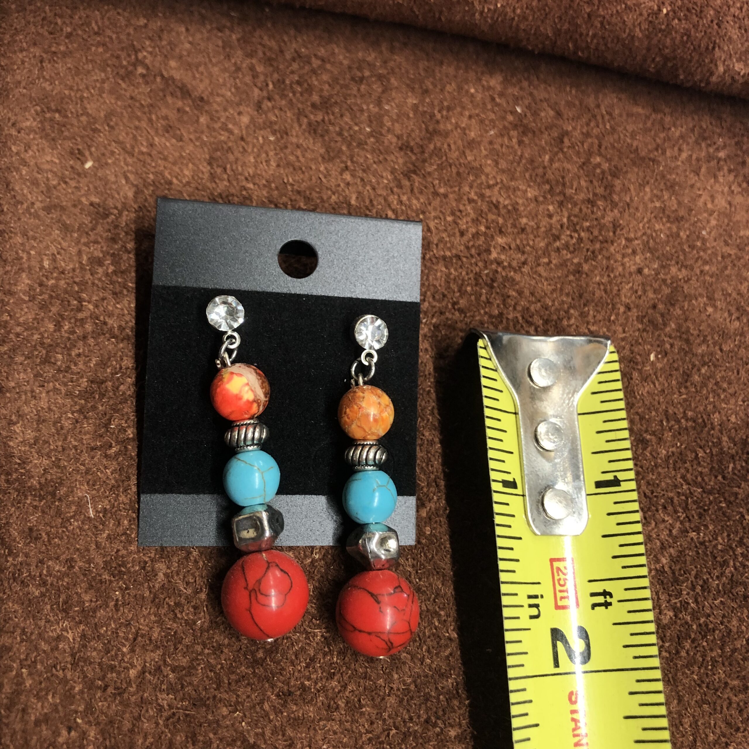 Silver Rhinestone Studs with Picasso Jasper, Blue Jasper, Red Jasper Beads, and Silver Filigree & Nugget Beads - Image 2