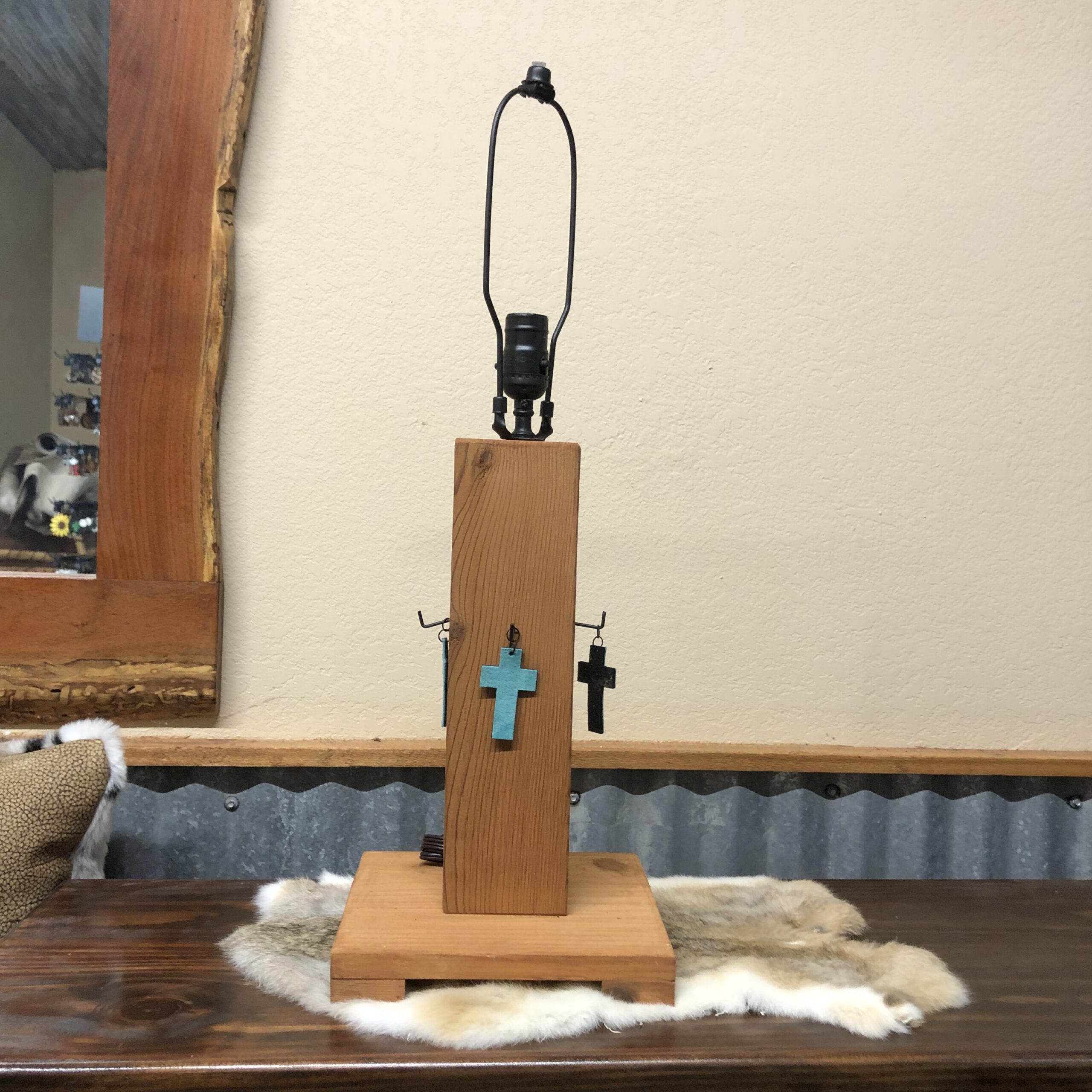 Western Red Cedar Lamp, 4 Turquoise Cross Dangle